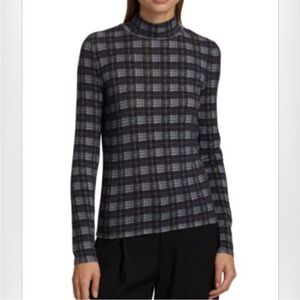 Vince Plaid Turtleneck Long Sleeve Top